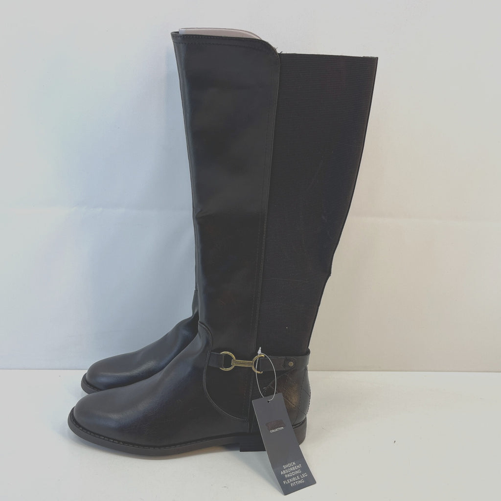 M&S Ladies Faux Leather Almond Toe Zip Calf Boots Dark Brown UK 6.5 EU 40 - New