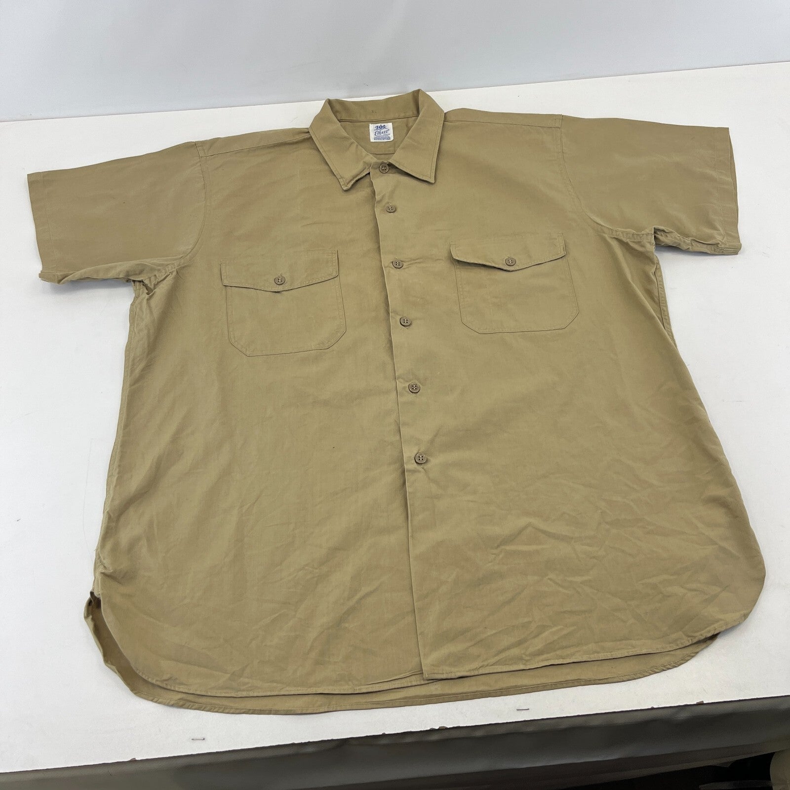 Vintage Elbeco Reeves Khaki Sanforized Poplin Workwear Shirt US Military XL