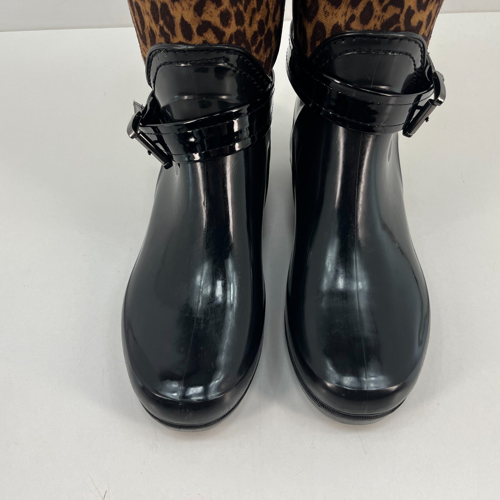 Women's Festival Boots Wellies Textured Leopard Print on Brown size UK 5 - EU 38