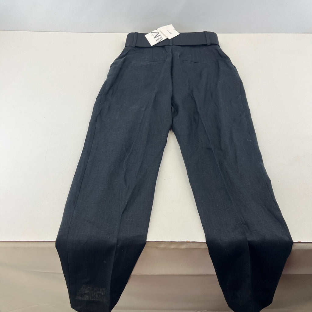 Zara Women's Linen Trousers in Black High Waist Smart Casual size XS