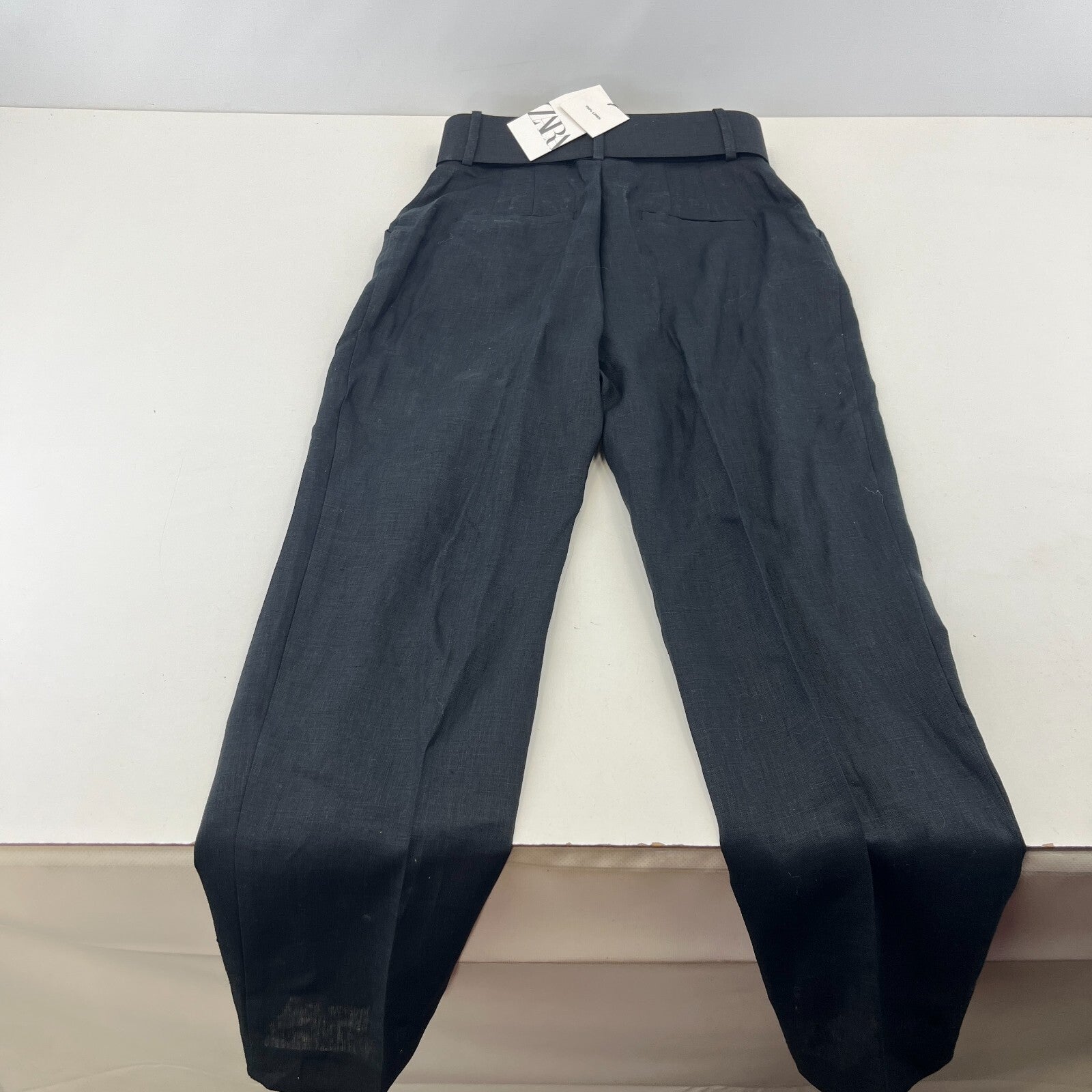 Zara Women's Linen Trousers in Black High Waist Smart Casual size XS