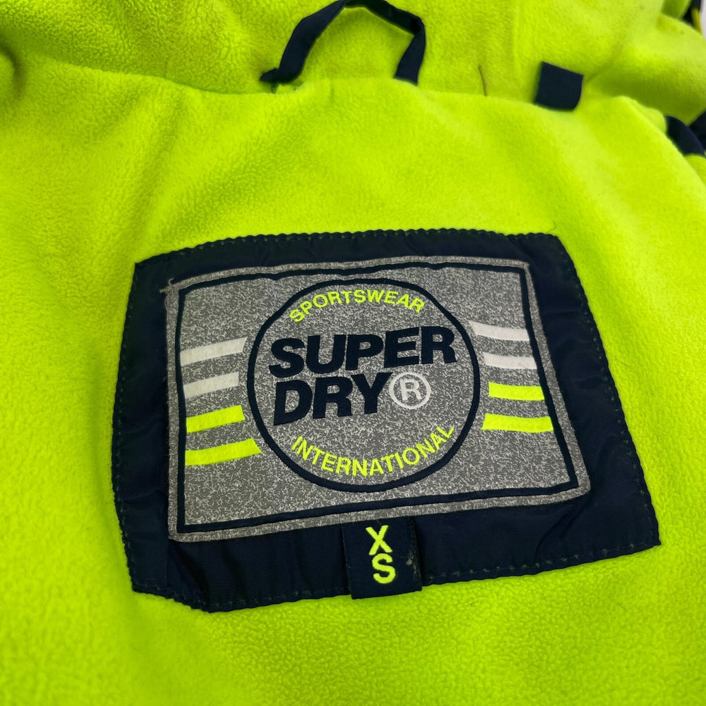 Superdry Navy Blue & Green Puffer Jacket with Hood size XS