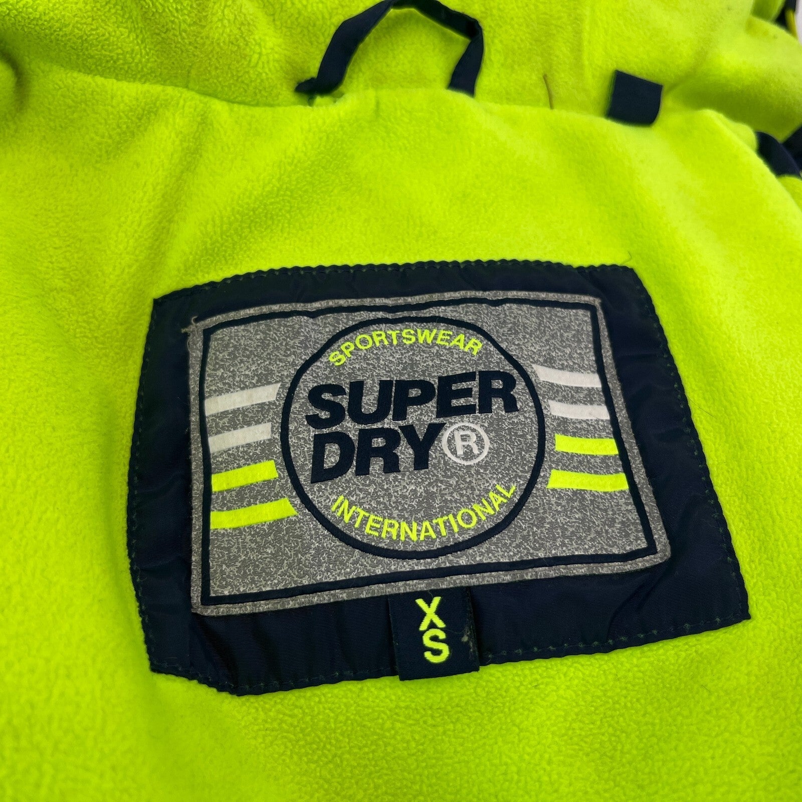 Superdry Navy Blue & Green Puffer Jacket with Hood size XS