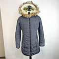 Superdry Mountain Co Mid Faux Fur Puffer - Size XL Grey Hooded  Coat