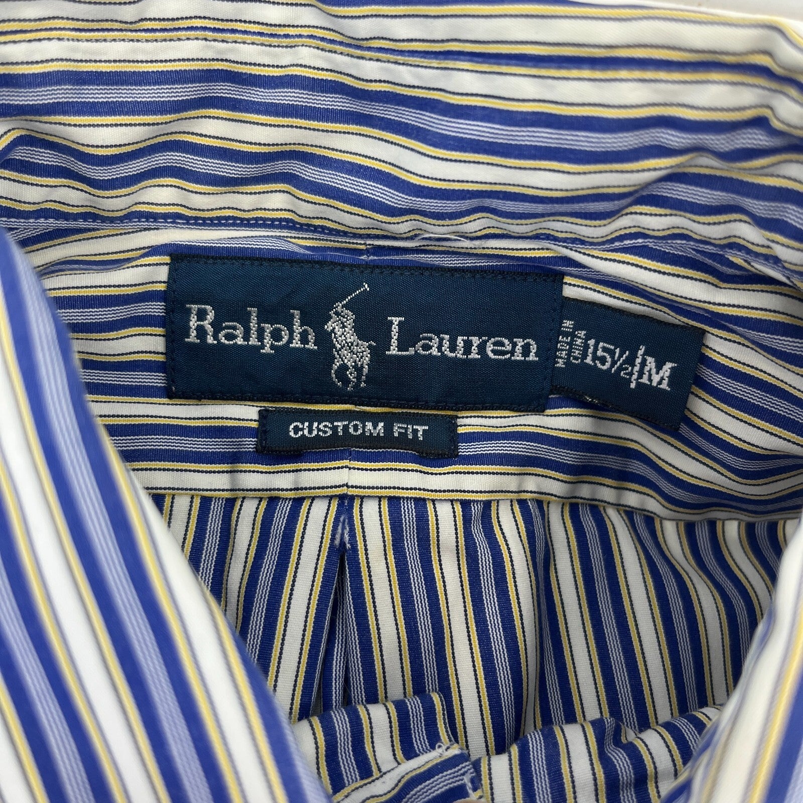 Ralph Lauren Shirt Mens 15 1/2 M Blue Pinstriped Cotton Button Up RL Pony