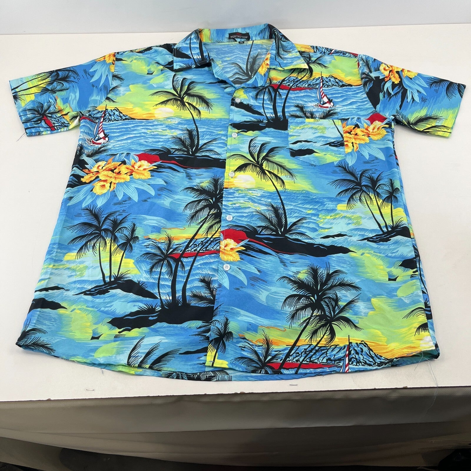 Fight the Wolf Mens Blue Hawaiian Shirt Design Short Sleeve Holiday size 2XL