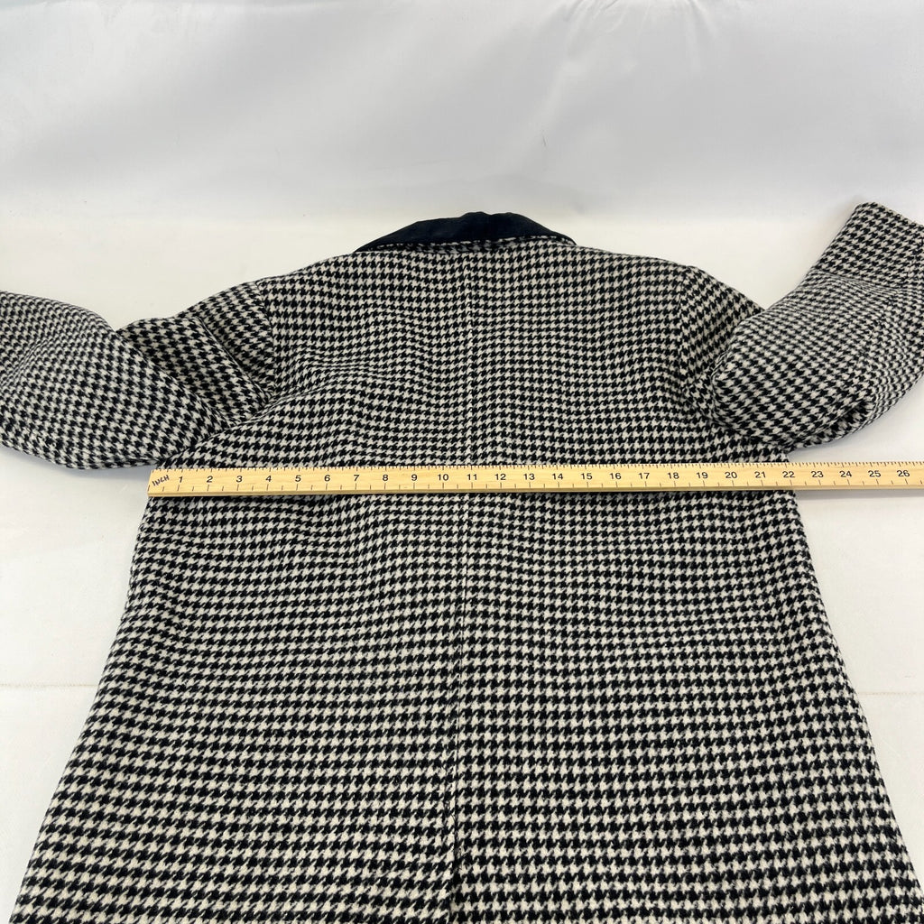 Vtg Kashmoor of London Wool Blend Long Overcoat UK 16 Black/White Houndstooth