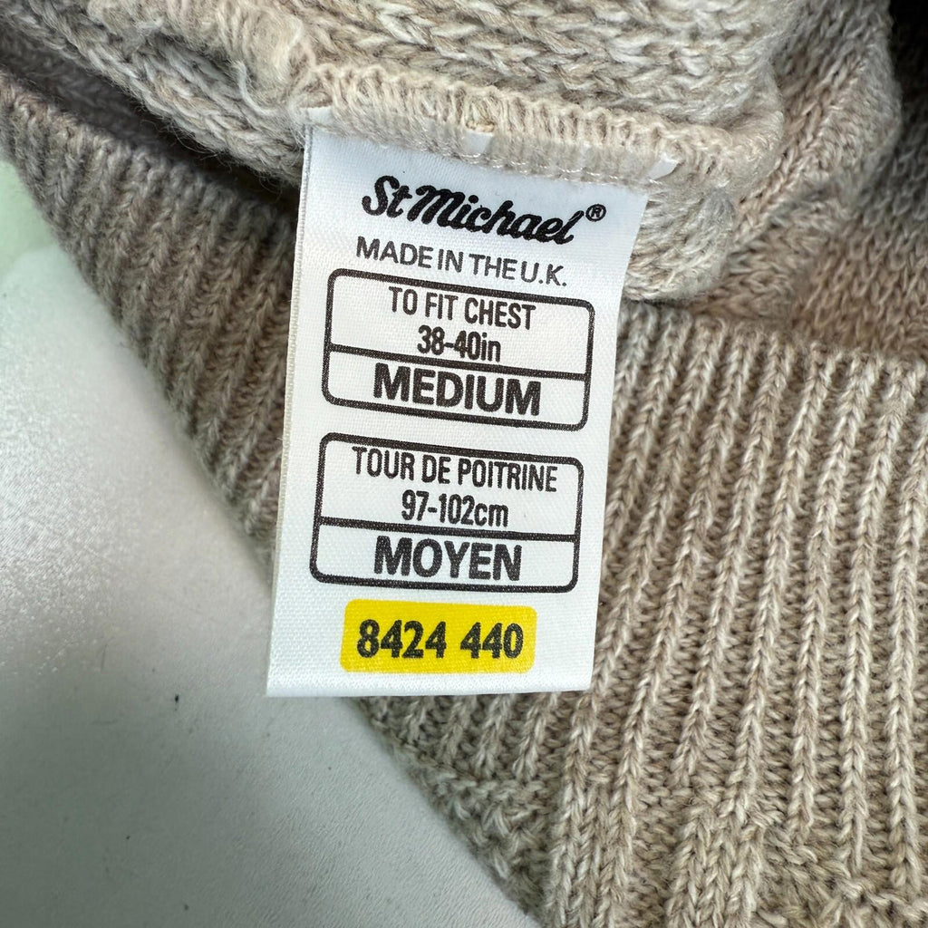 St Michael’s Vintage Varsity Cable Knit Jumper size Medium Beige Made in the UK