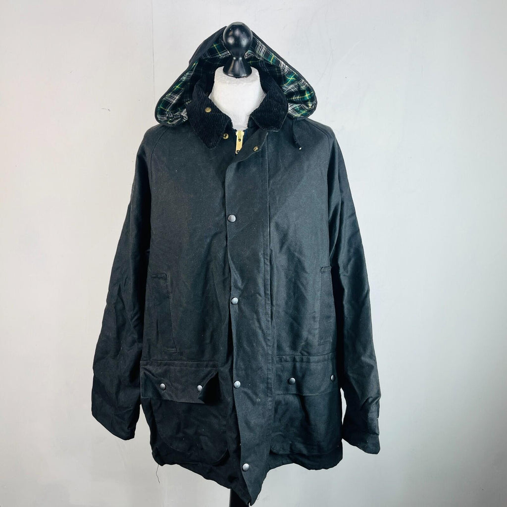Men's Heavy Denim Wax Jacket in Black with Hood size 2XL