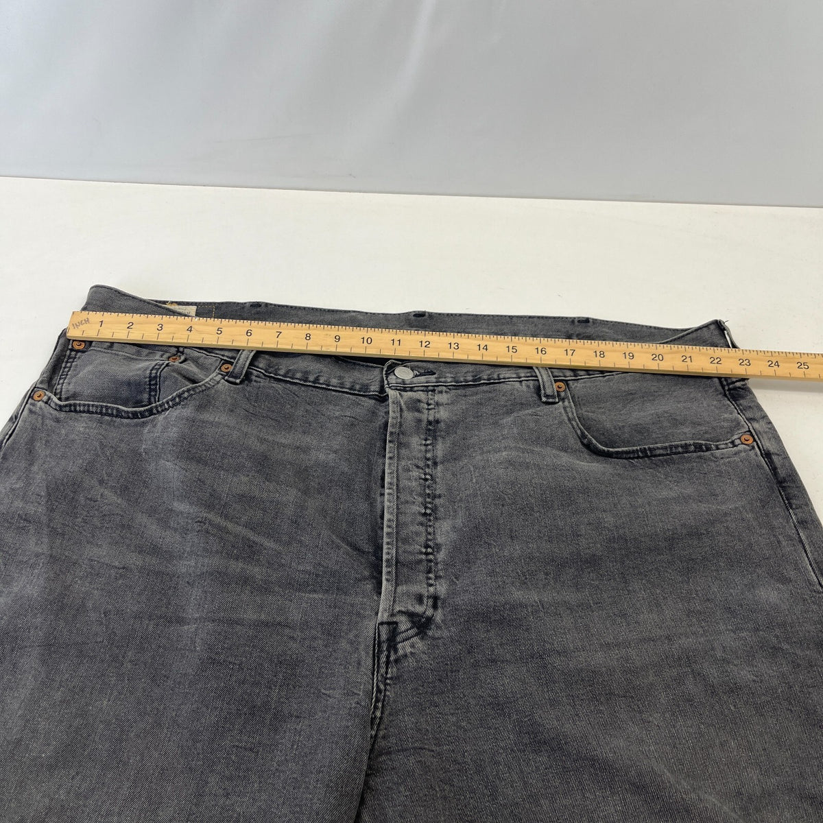 Levis 501 Premium Big E Mens Grey Jeans W46" L32" Straight Leg Button Fly