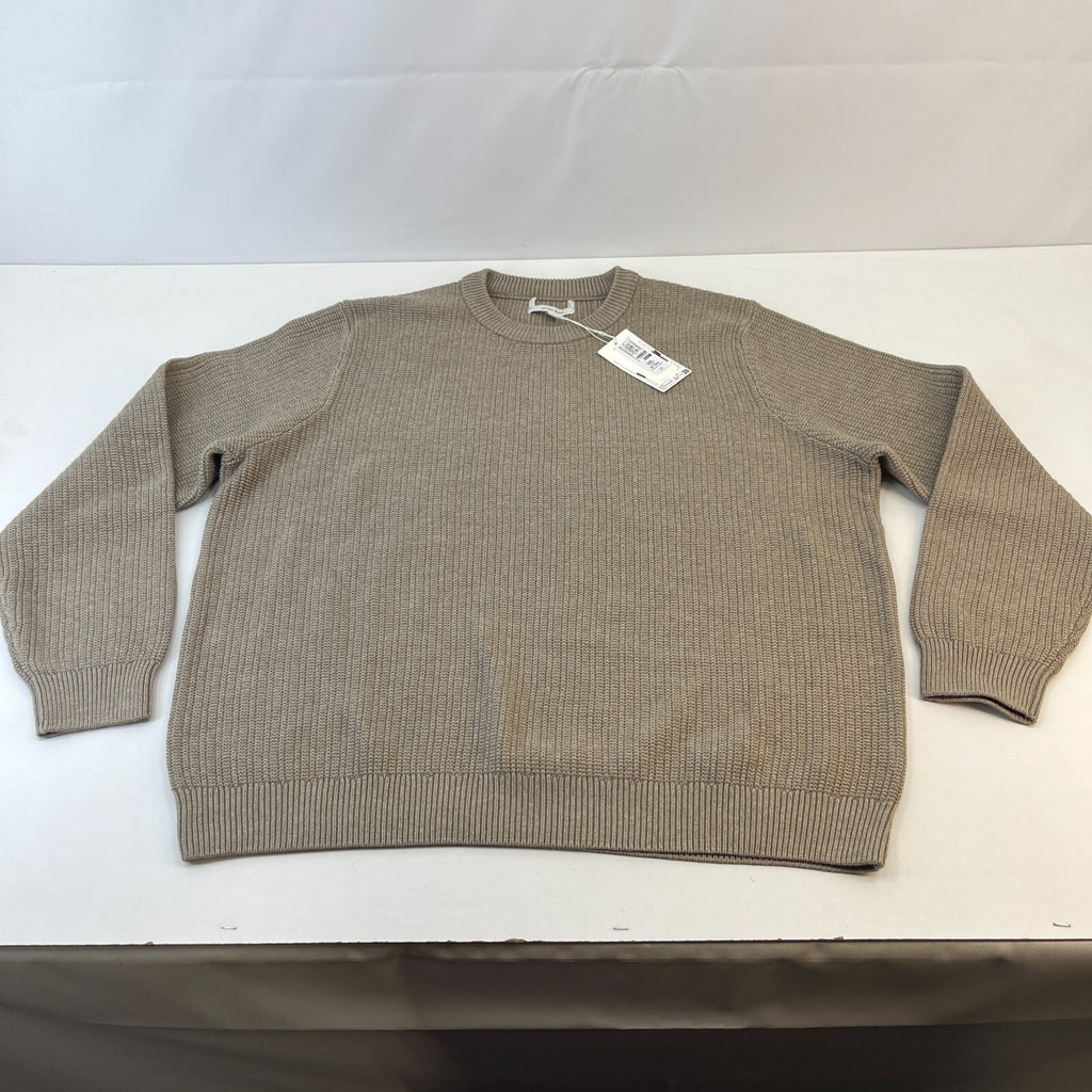 M&S Men's Cotton Blend Cable Knit Crew Neck Jumper Mushroom Beige Brown 3XL New