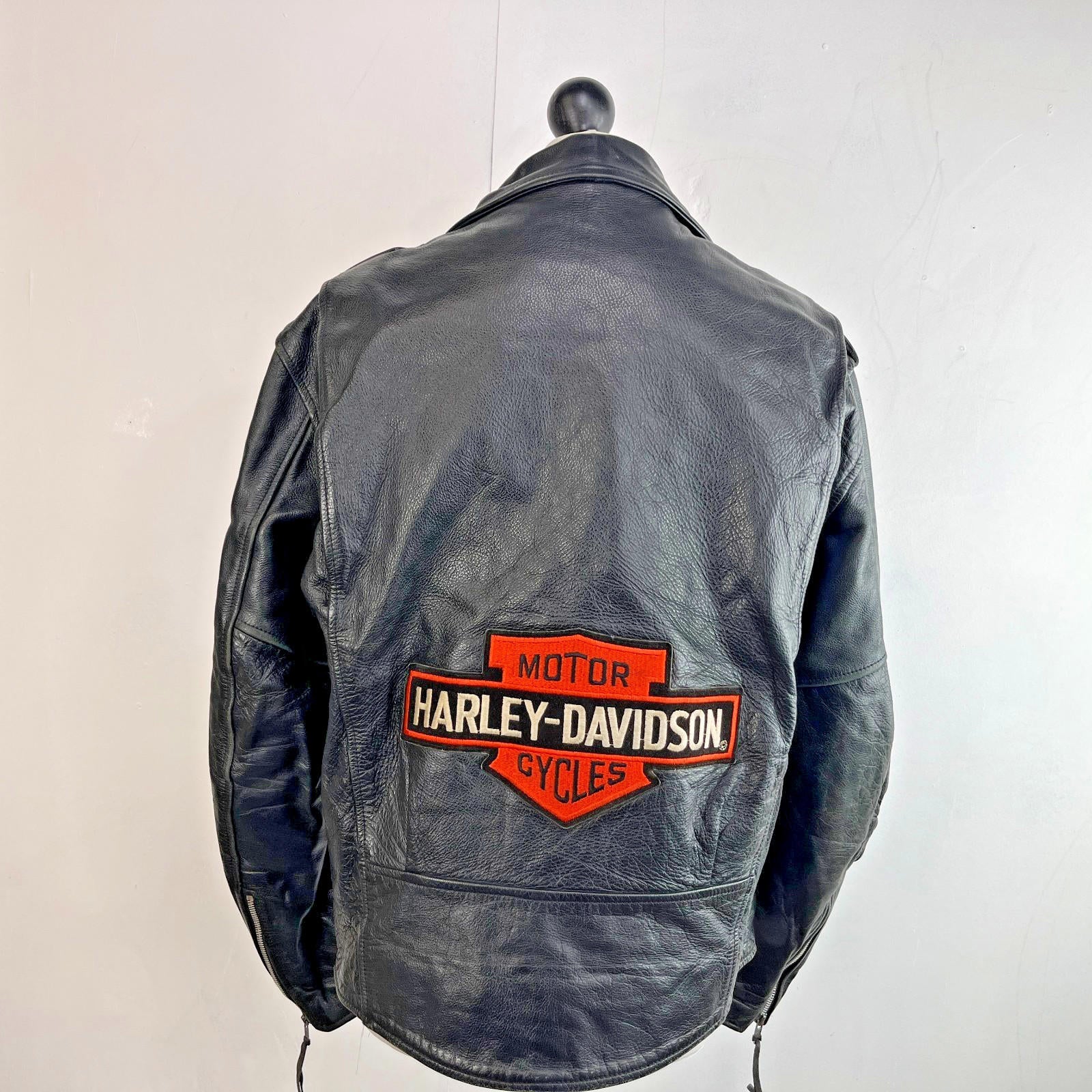 Vintage Genuine Harley Davidson Black Leather Jacket Made in USA - US size L