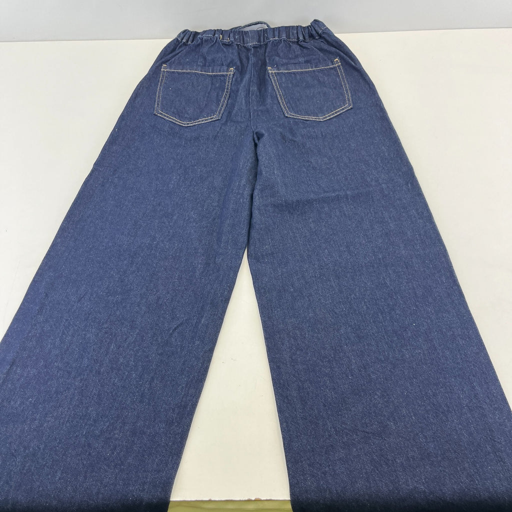 Zara Wide Leg Flared Denim Jeans Dark Blue Elasticated Tie Waist - size XS
