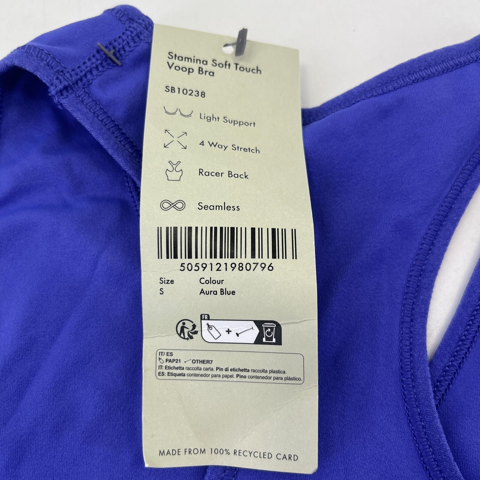 Sweaty Betty Women’s Stamina Soft Touch Voop Bra Aura Blue size S - BNWT