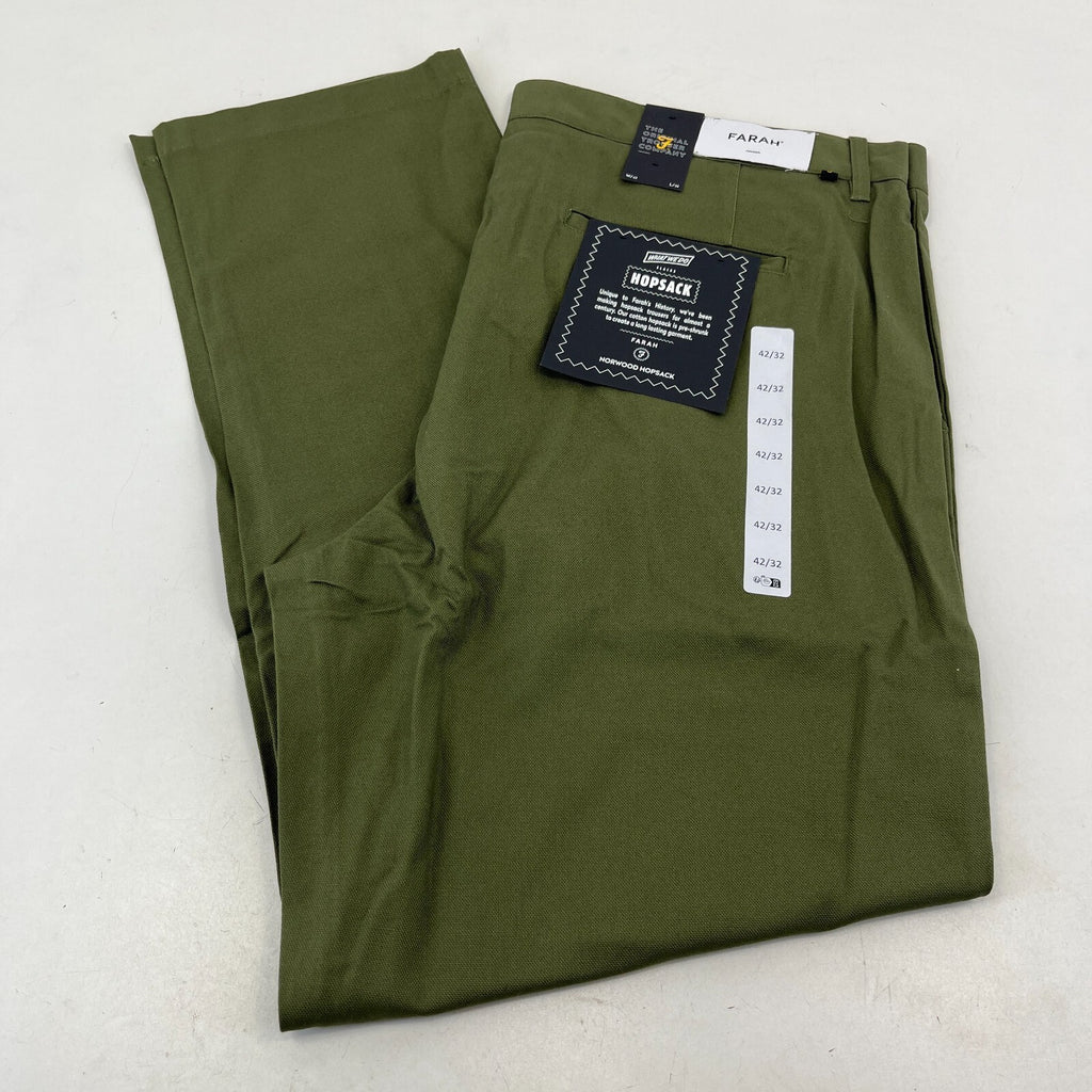 Farah Norwood Hopsack 100% Cotton Trousers Regular Fit W42" L32" Olive Green