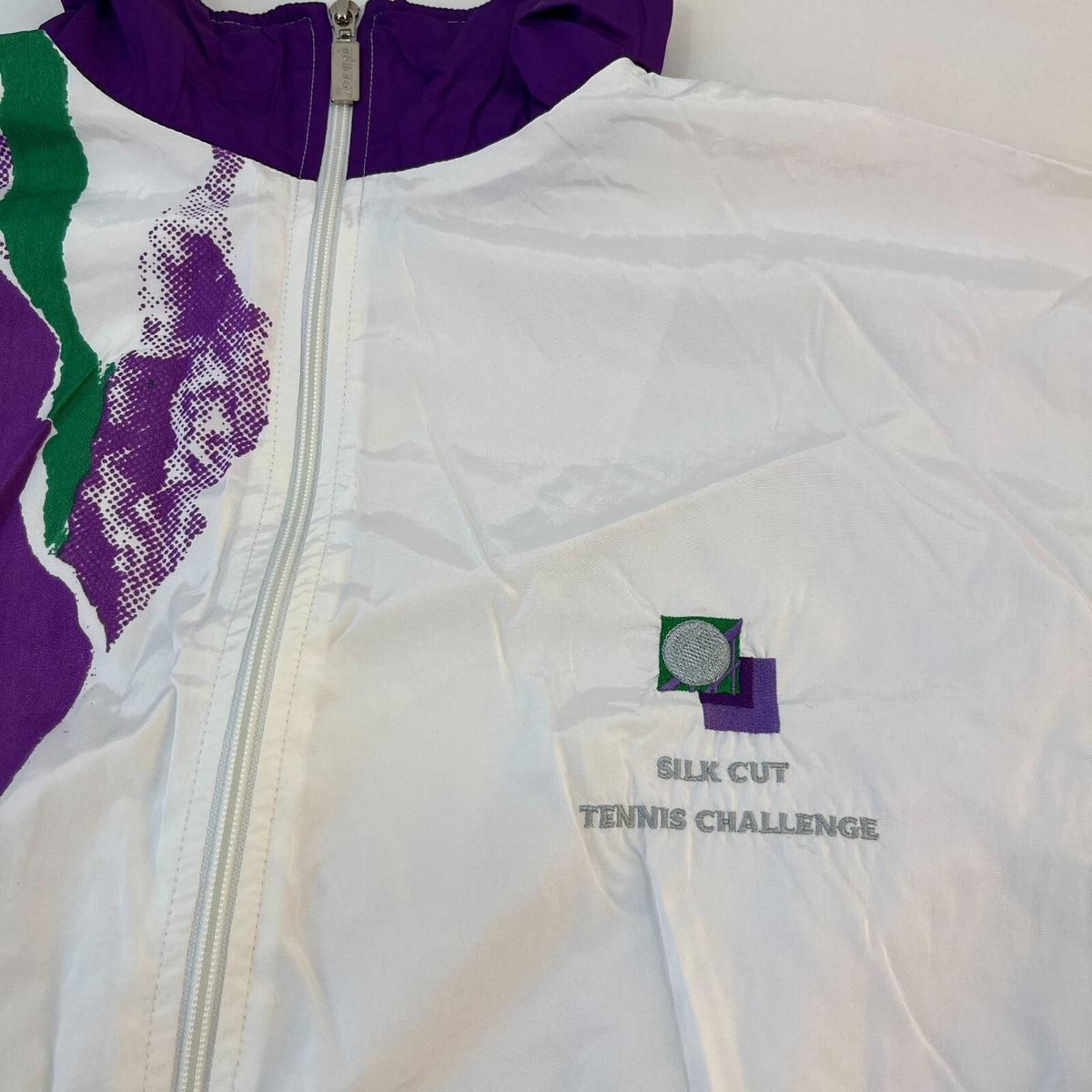 Rare Vintage Silk Cut Tennis Challenge Shell Suit Jacket White & Purple size L