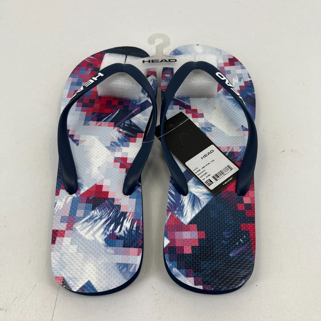 Head Flip Flops Beach Slippers Blue/Red Digital Print Men's UK 13 EU 47/48