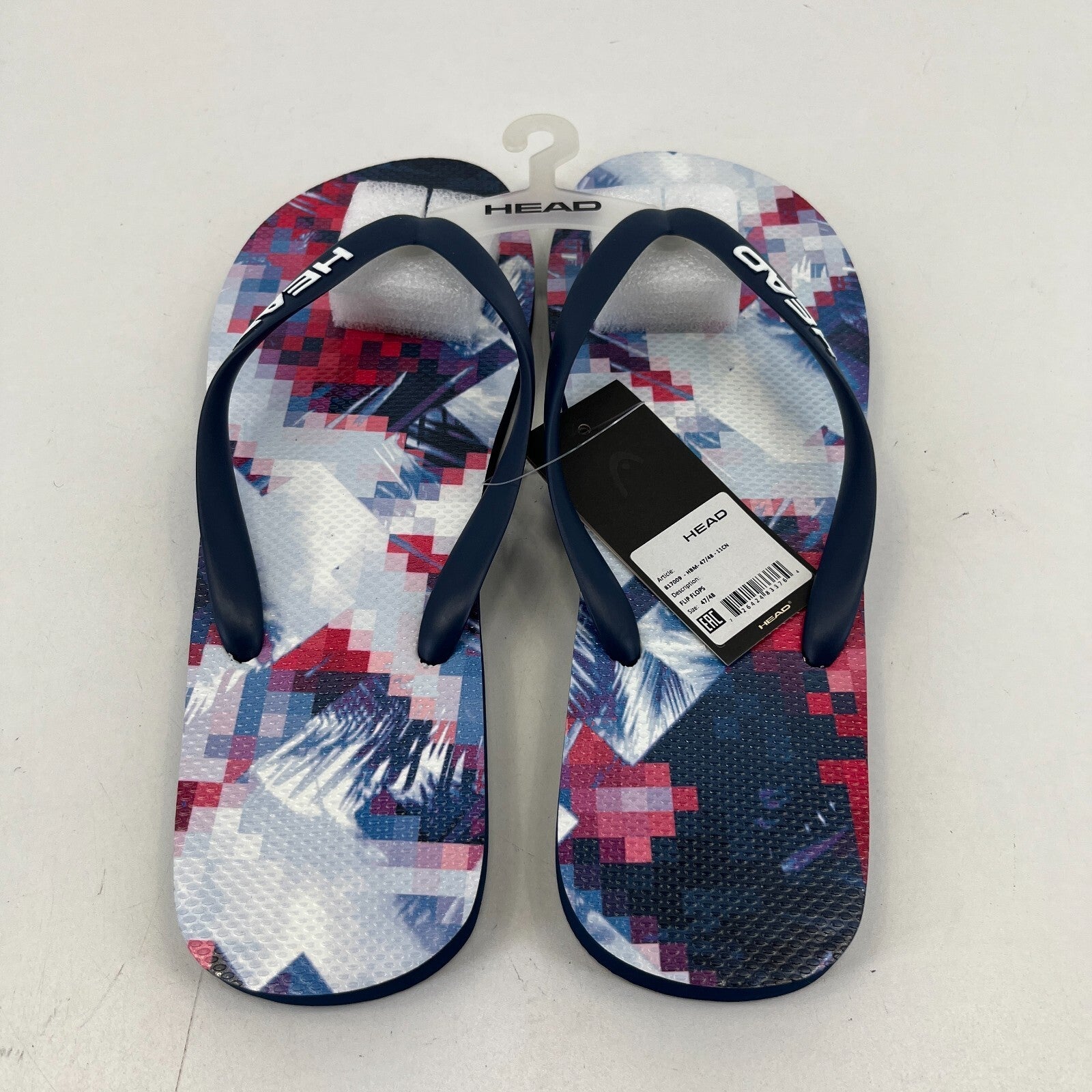 Head Flip Flops Beach Slippers Blue/Red Digital Print Men's UK 13 EU 47/48