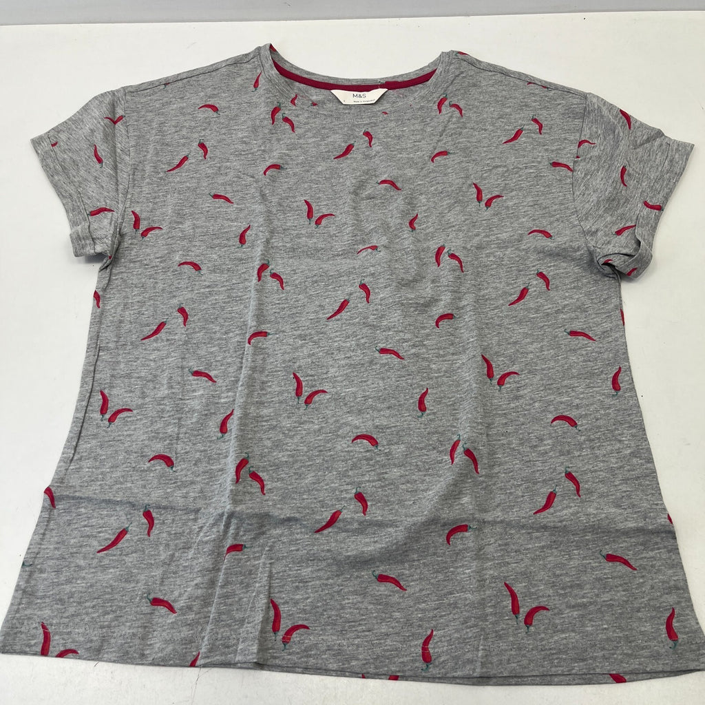 M&S Ladies Pyjama Set size S 8-10 Grey with Chillies Long Leg Short Sleeve  BNWT