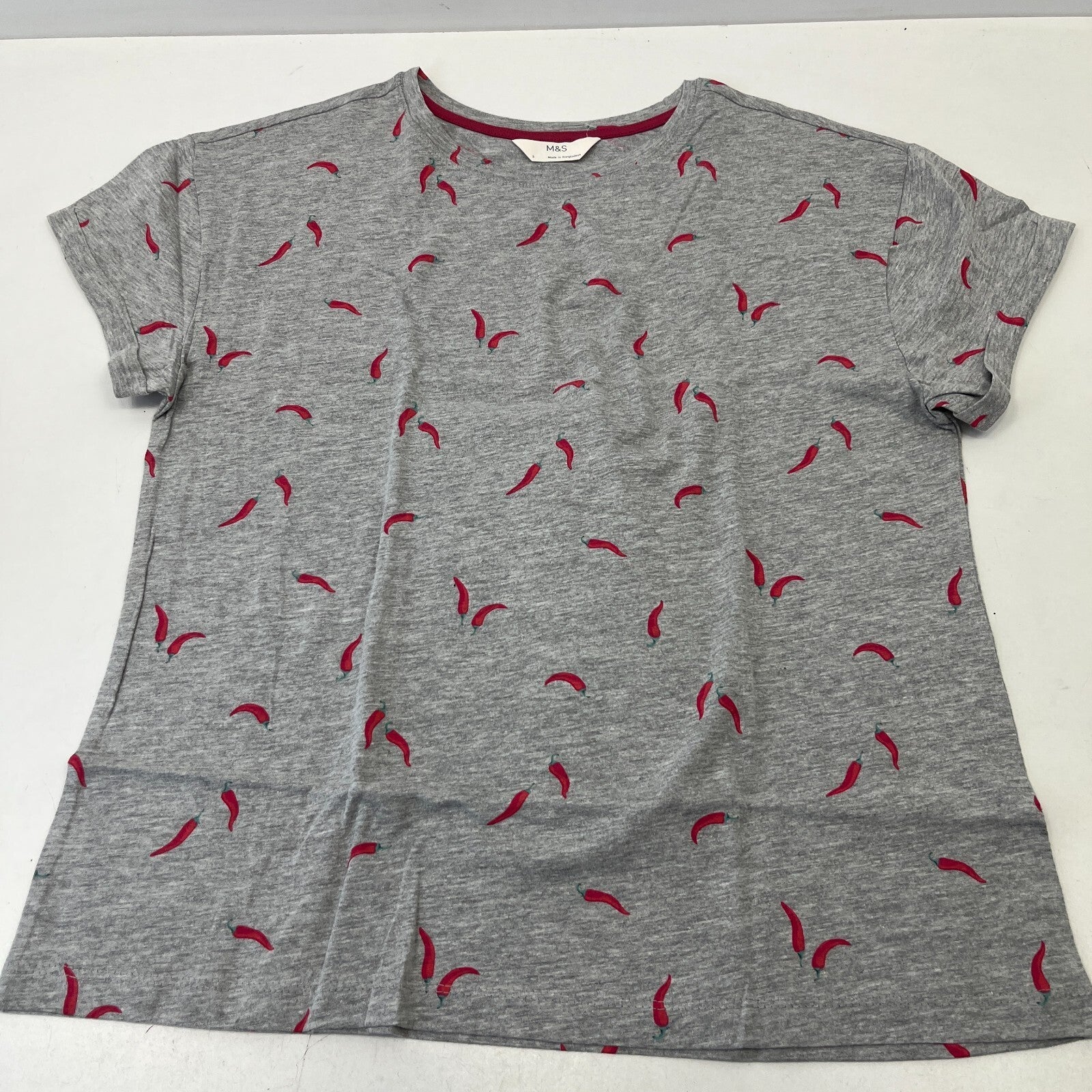 M&S Ladies Pyjama Set size S 8-10 Grey with Chillies Long Leg Short Sleeve  BNWT