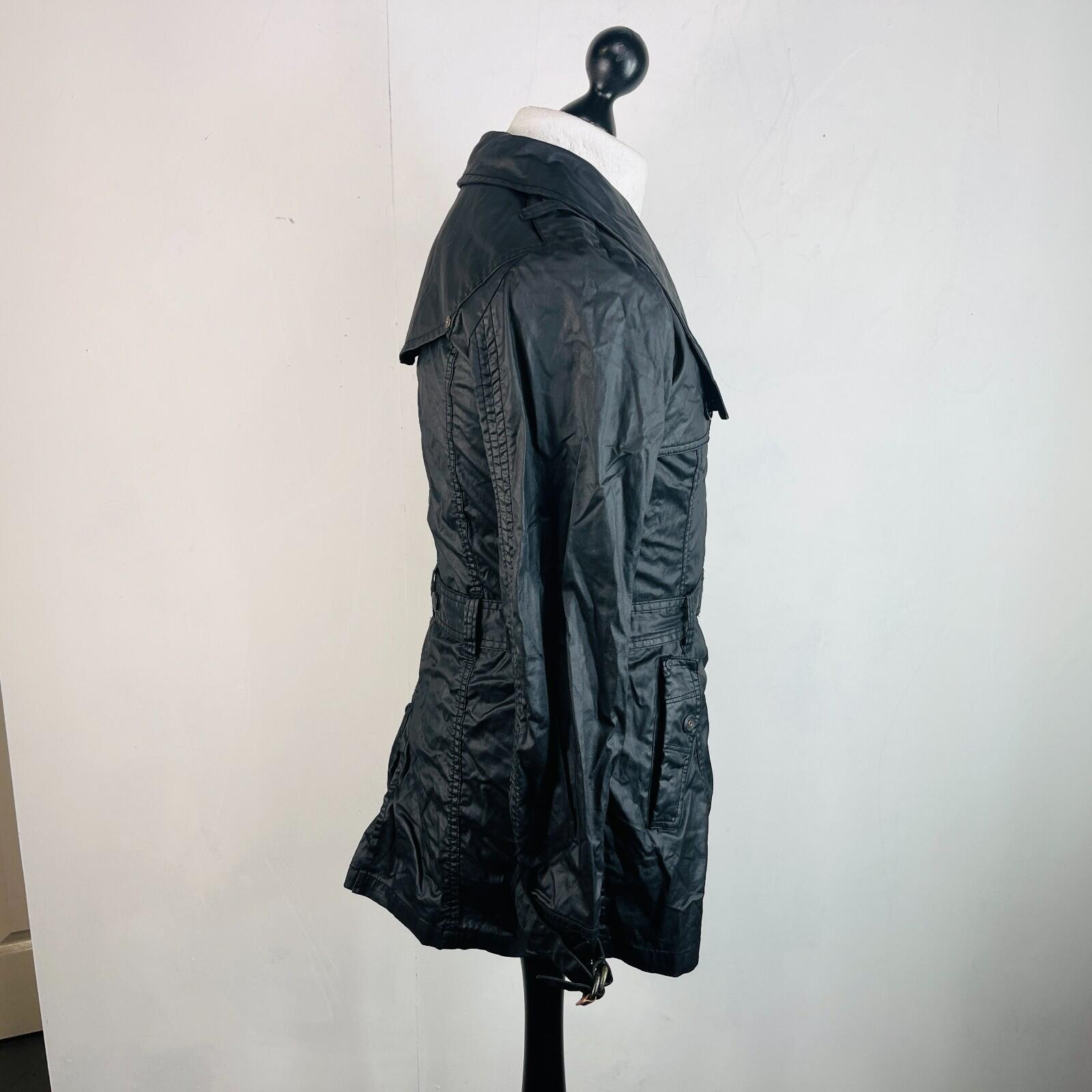 Khujo Womens Wax Cotton Goth Jacket in Black Double Breasted Belted size Large