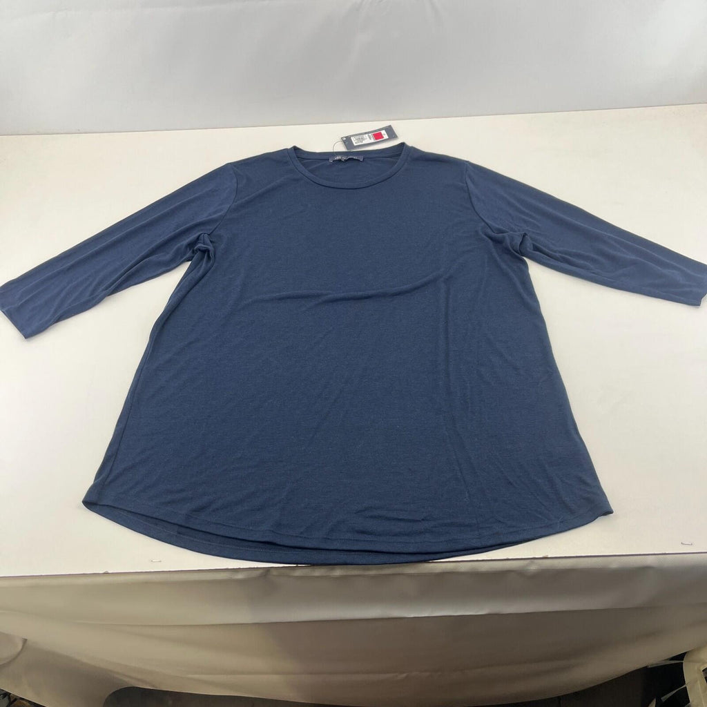 M&S Collection Women's Crew Neck Pullover Top Navy Blue 3/4 Sleeve size 18