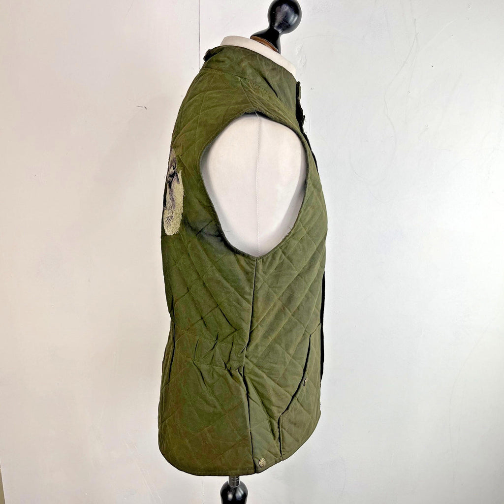 Argyll Women's Wax Waterproof Gilet Embroidered Vest in Green size Large - VGC
