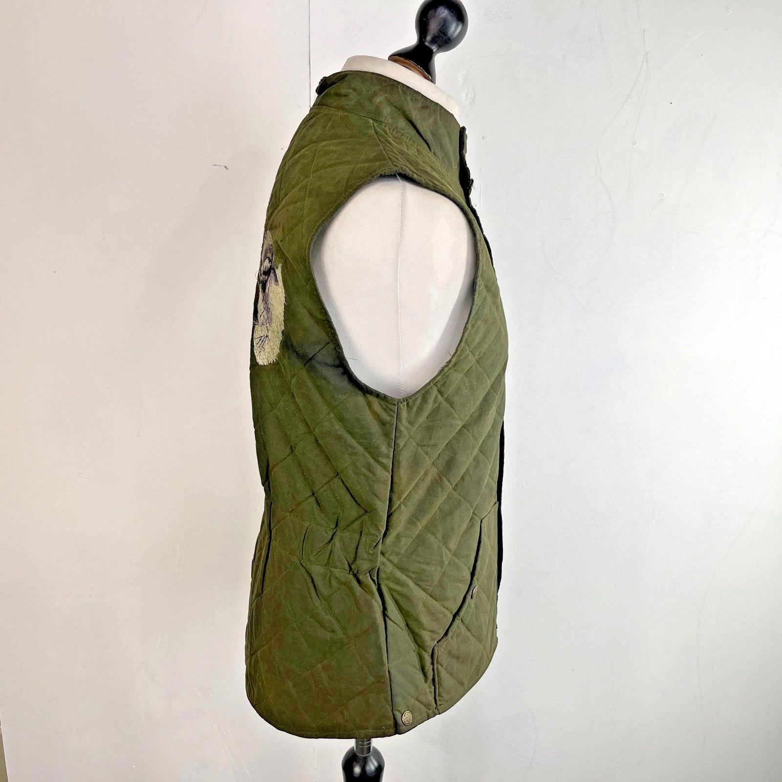 Argyll Women's Wax Waterproof Gilet Embroidered Vest in Green size Large - VGC