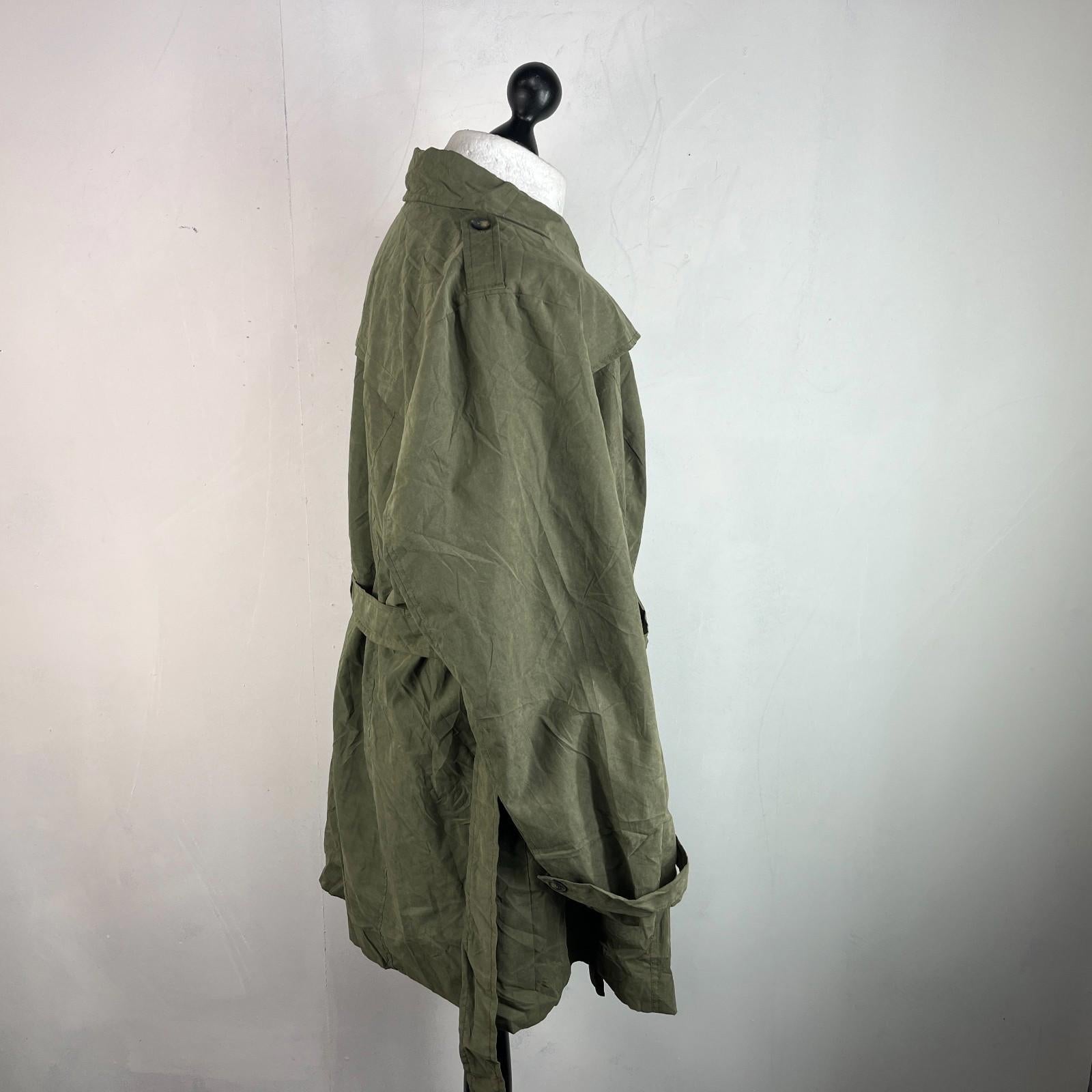Sears Vtg Distressed Look Military Trench Coat Olive Green Belted - Women's 3XL