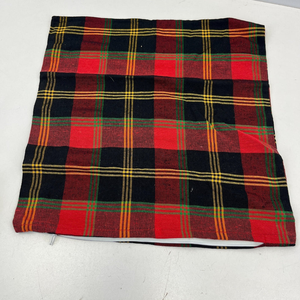 2x RSW 100% Cotton Cushion Pillow Covers Red/Black/Yellow Tartan 38cm x 38cm