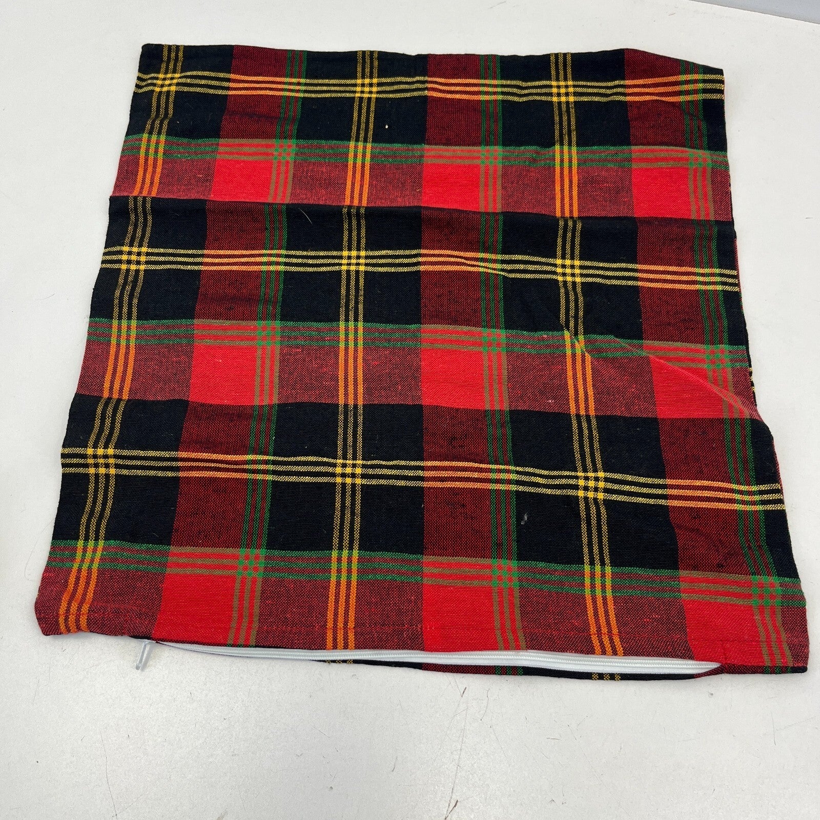 2x RSW 100% Cotton Cushion Pillow Covers Red/Black/Yellow Tartan 38cm x 38cm