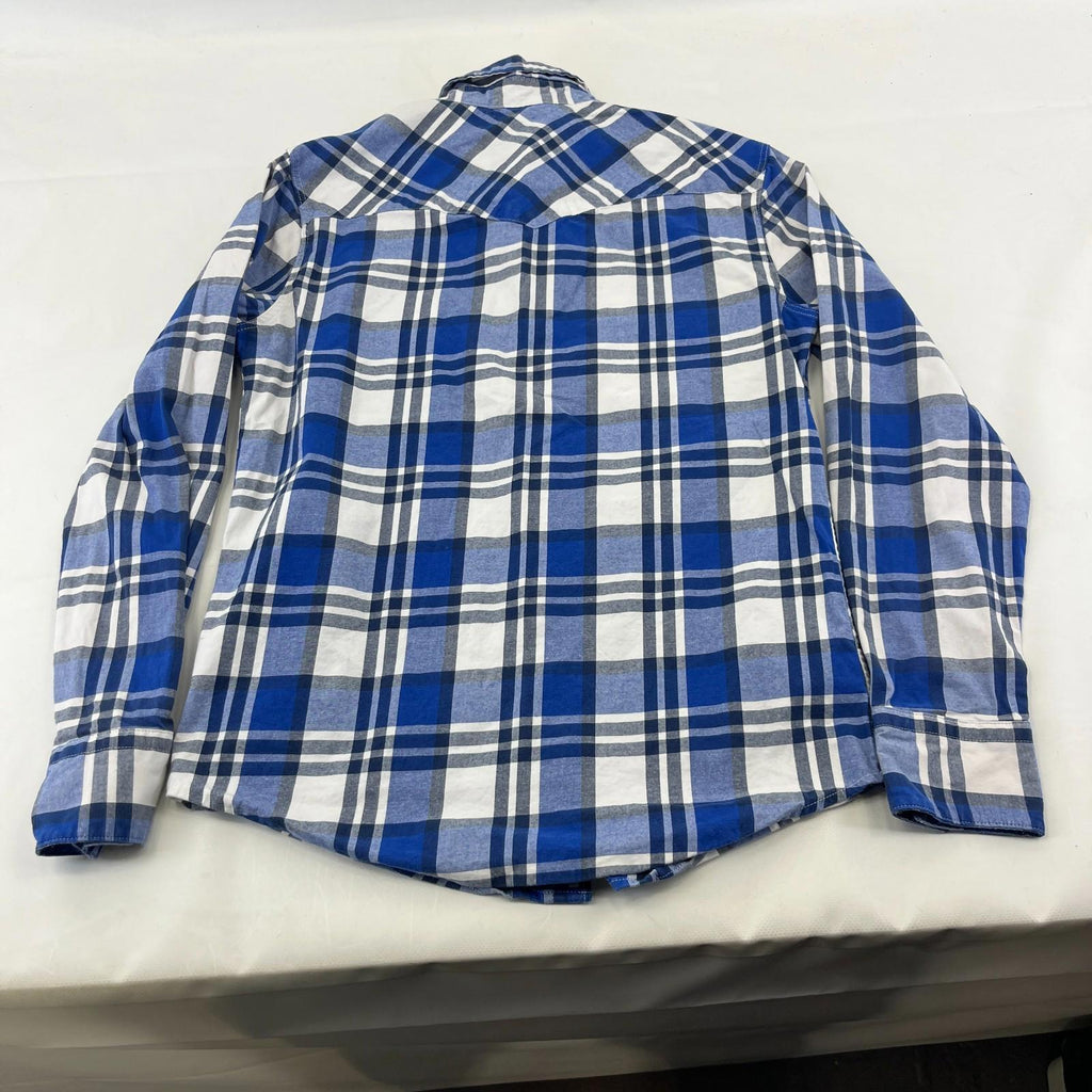Levi's Mens Stretch Flannel Shirt Blue & White Wide Check Snap Fasten size S