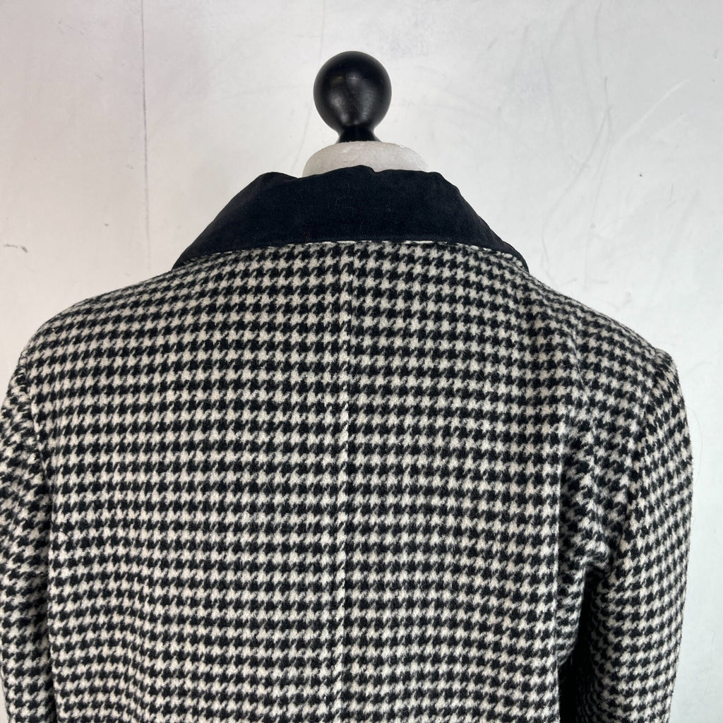 Vtg Kashmoor of London Wool Blend Long Overcoat UK 16 Black/White Houndstooth