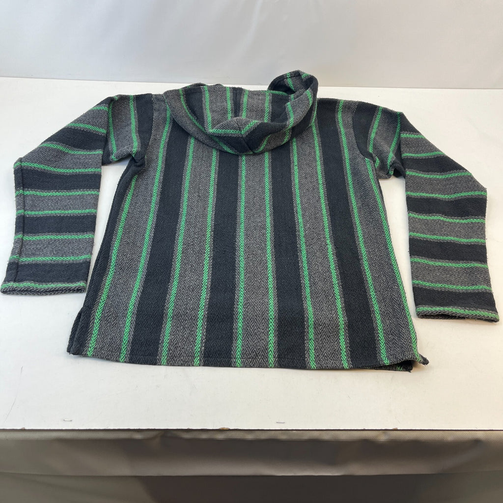 Genuine Mexican Baja Hoodie Pullover Hippie Festival Green/Black/Grey UK size M