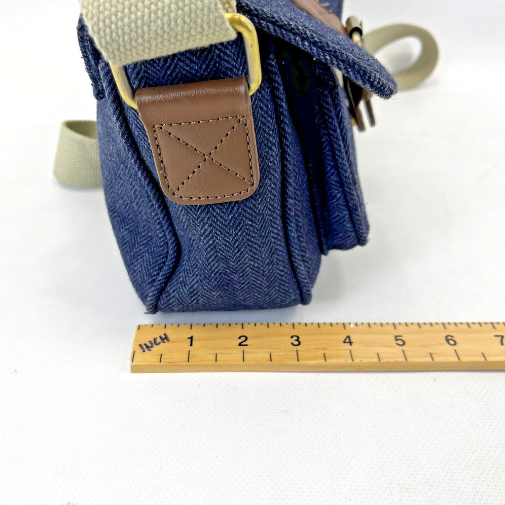 House of Tweed Navy Blue Medium Crossbody Satchel Bag Handbag Herringbone