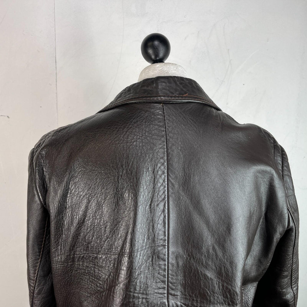 Vintage Made in London Dark Brown Leather Jacket Mid Length Retro size Large