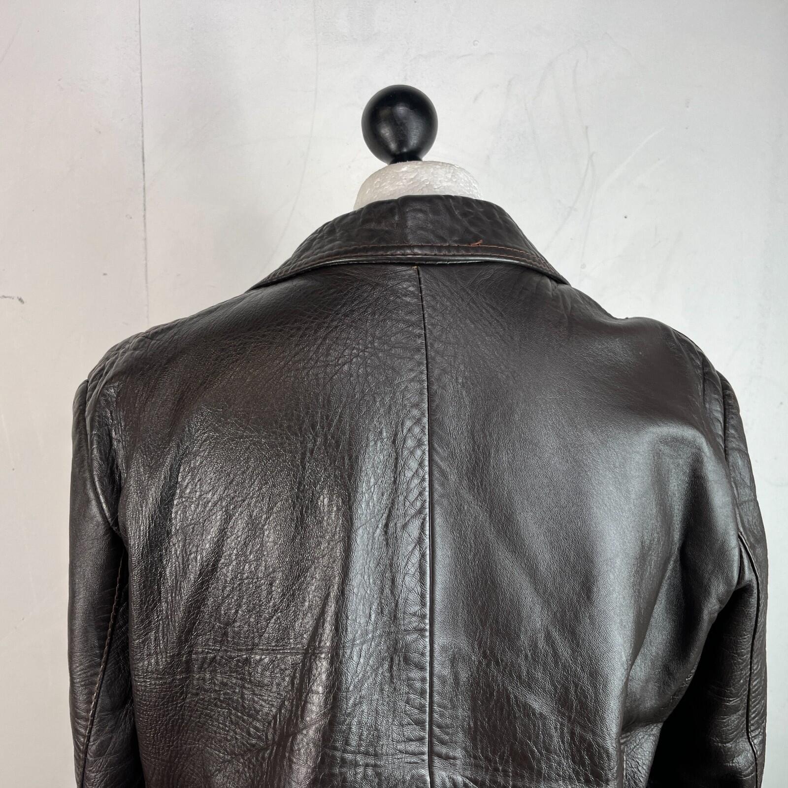 Vintage Made in London Dark Brown Leather Jacket Mid Length Retro size Large