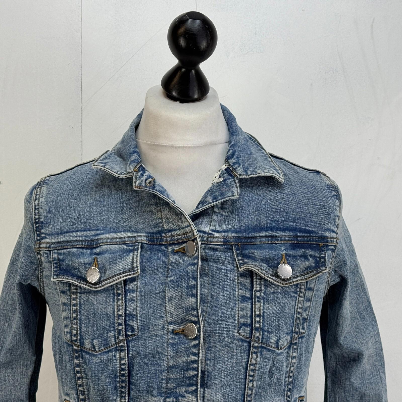 Joules Stretch Denim Jacket Mid Blue size UK 8 Women's with Pockets VGC