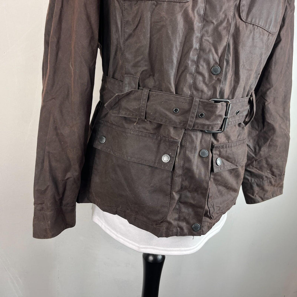 Mc Orvis Wax Jacket Womens size M Brown Waxed Coat with Belt Made in the UK
