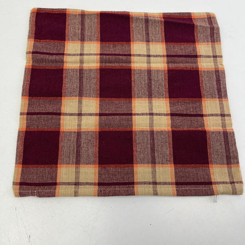 2x RSW 100% Cotton Cushion Pillow Covers Red/Beige/Burgundy Tartan 38cm x 38cm