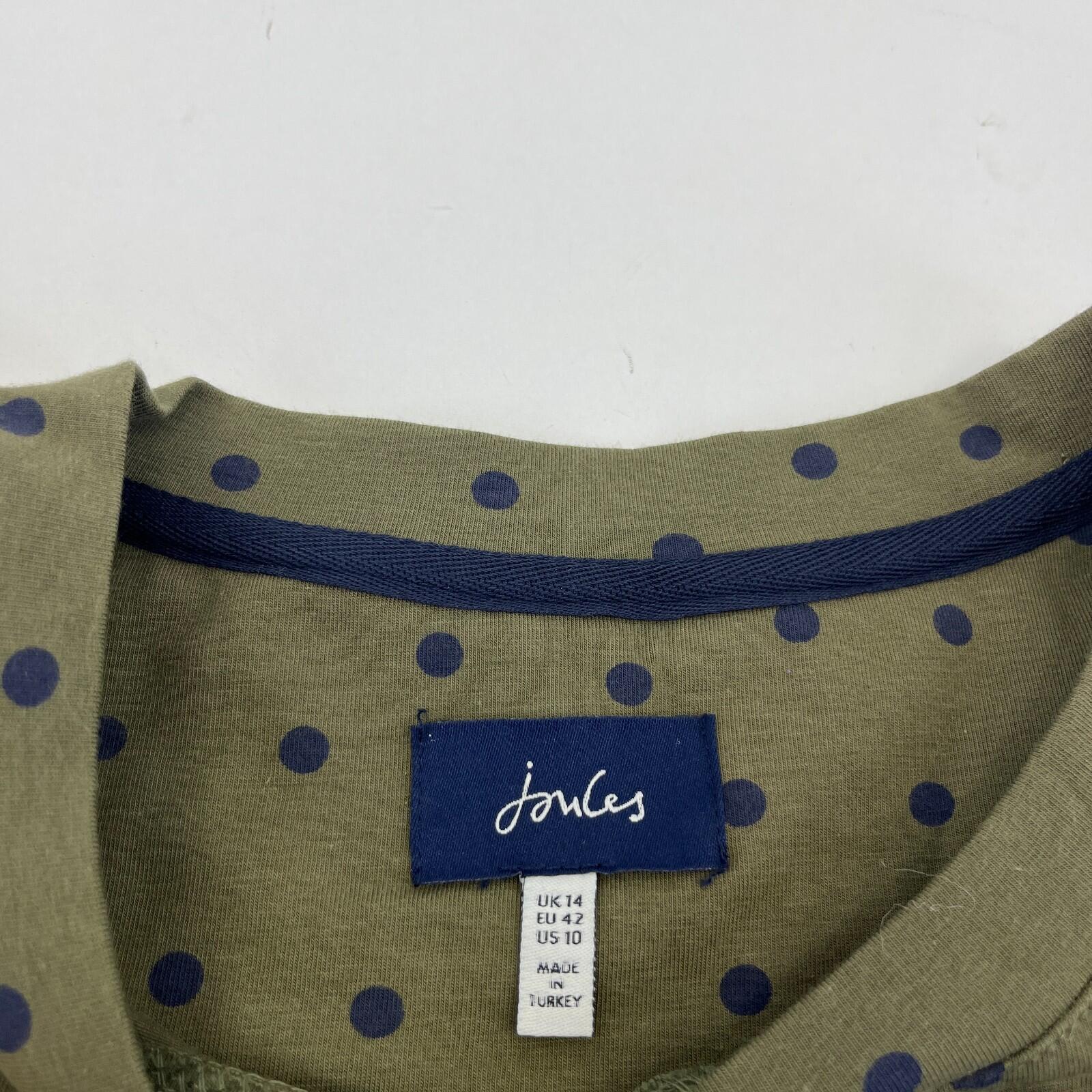 Joules Khaki Green 3/4 Sleeve Casual Dress size 14 Polka Dot