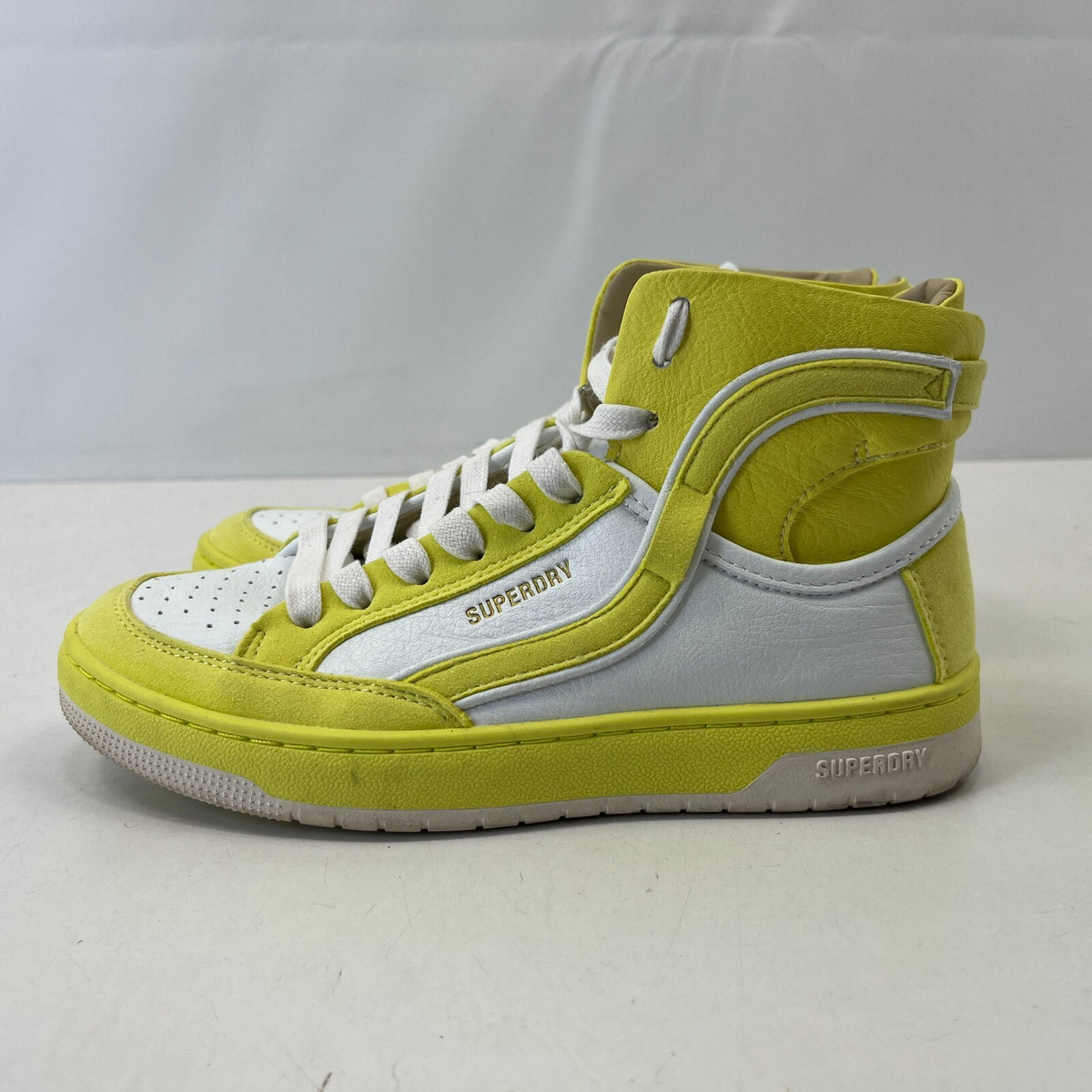 Superdry High Top Trainers - Vegan Leather Yellow White Neutral size UK 4 EU 37