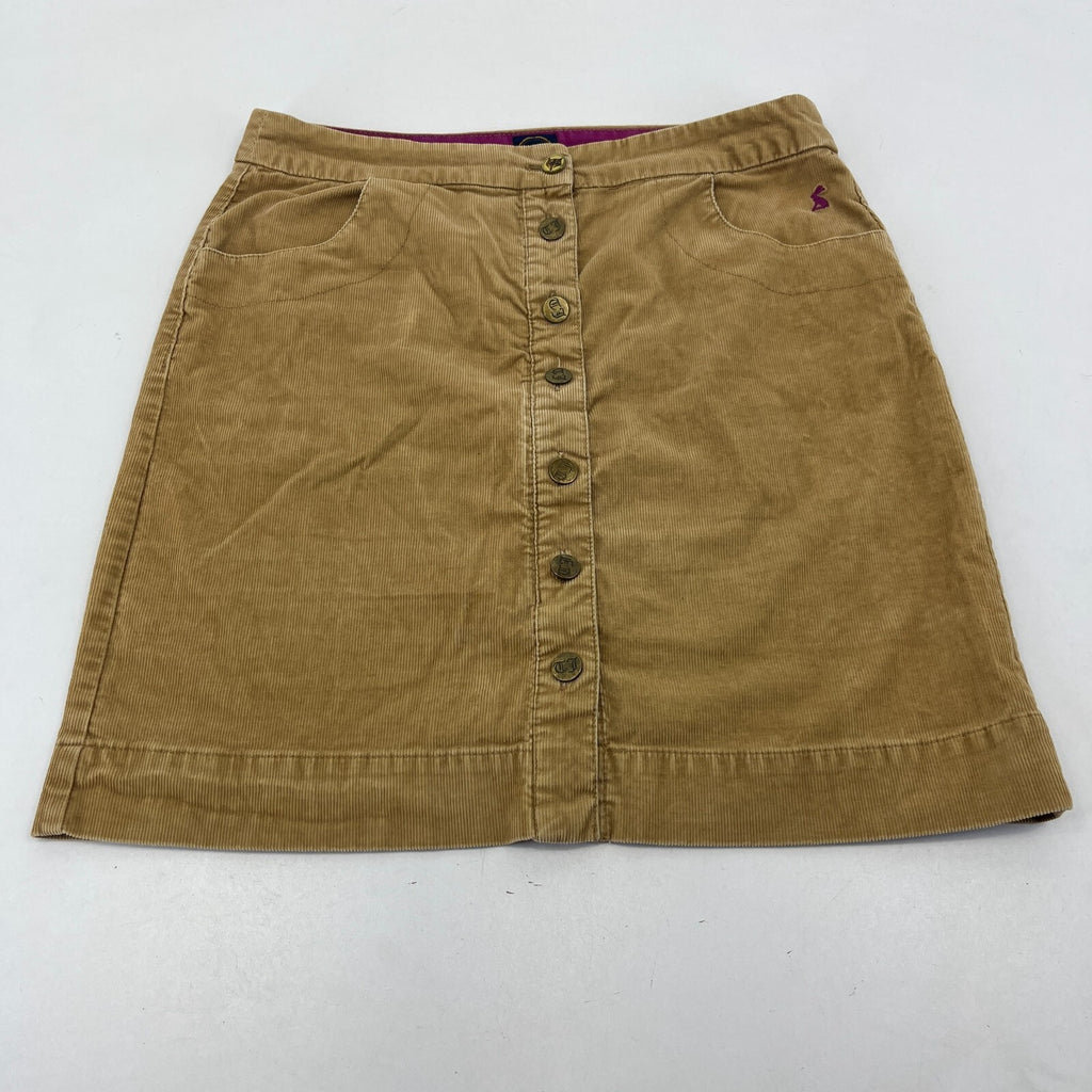 Joules Tan Brown Cord Short Skirt Corduroy Button Front with Pockets UK size 12