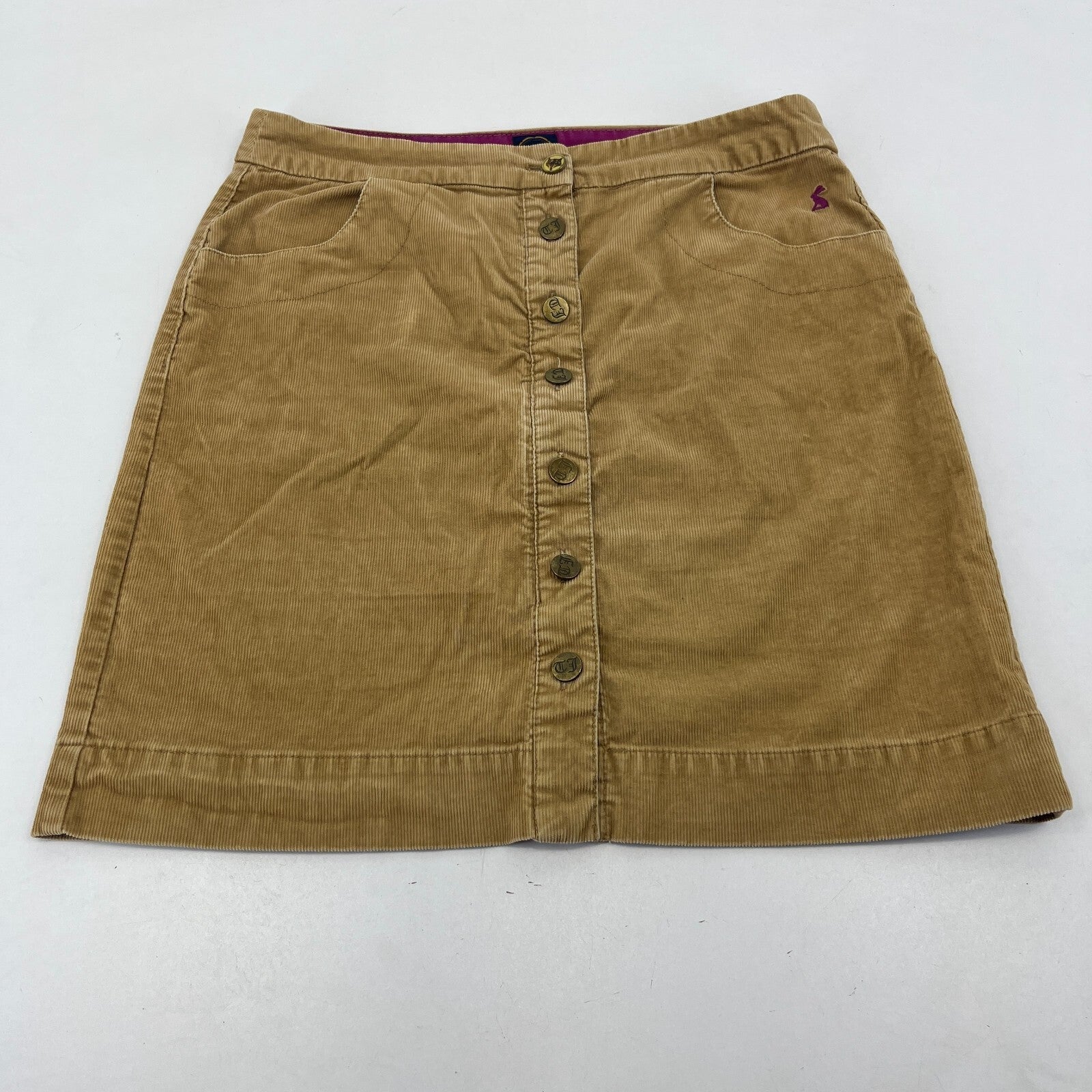 Joules Tan Brown Cord Short Skirt Corduroy Button Front with Pockets UK size 12