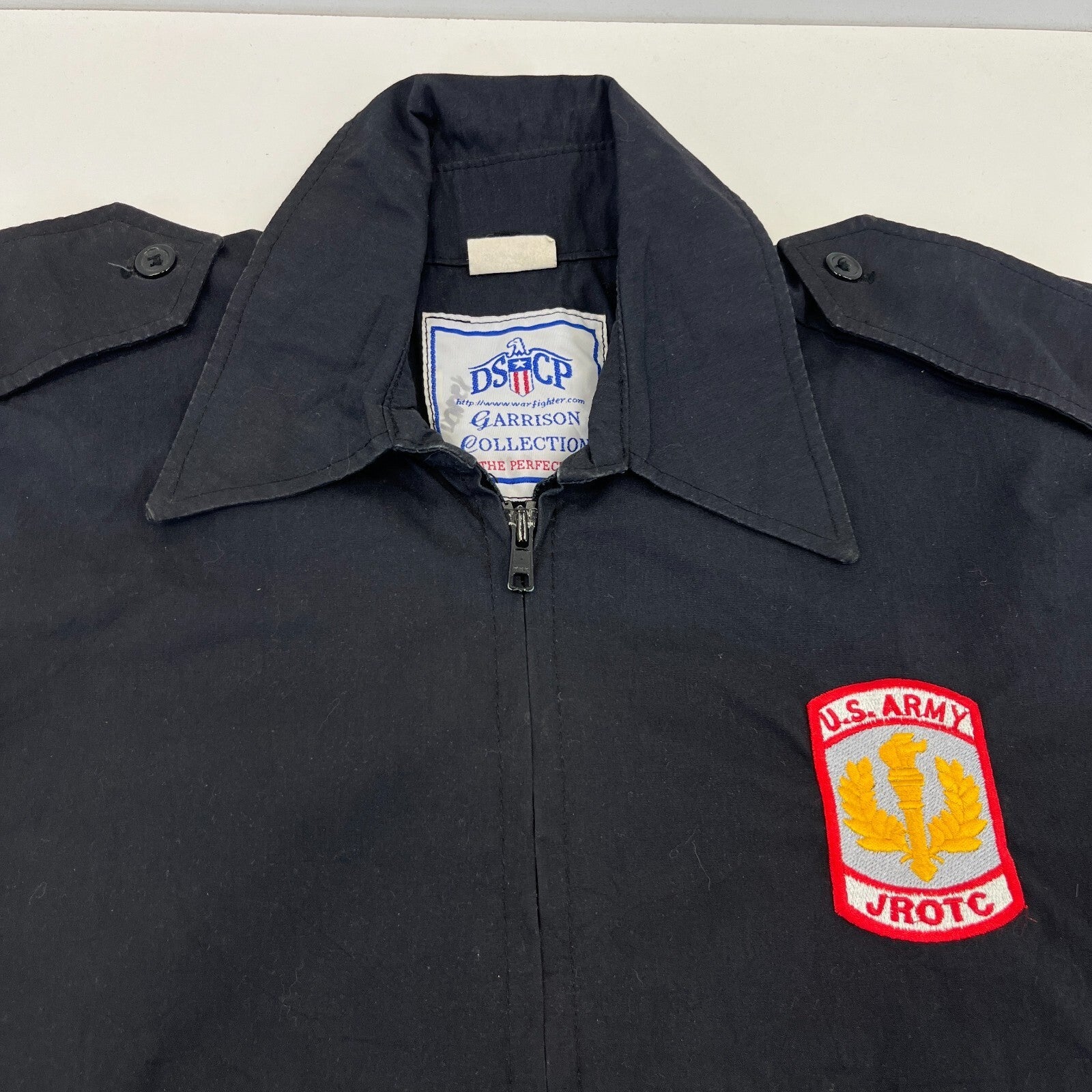 US Army JROTC Bomber Jacket size US XS UK Medium Black with Collar & Epaulettes