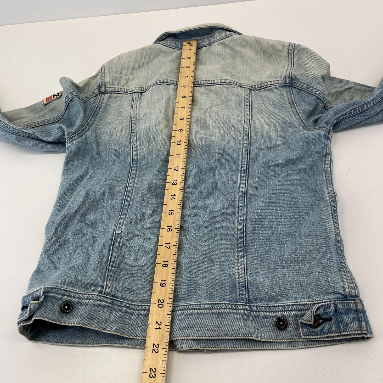 Scotch Shrunk Denim Jacket with Badges Women's size 10 Blue Trucker Button Up
