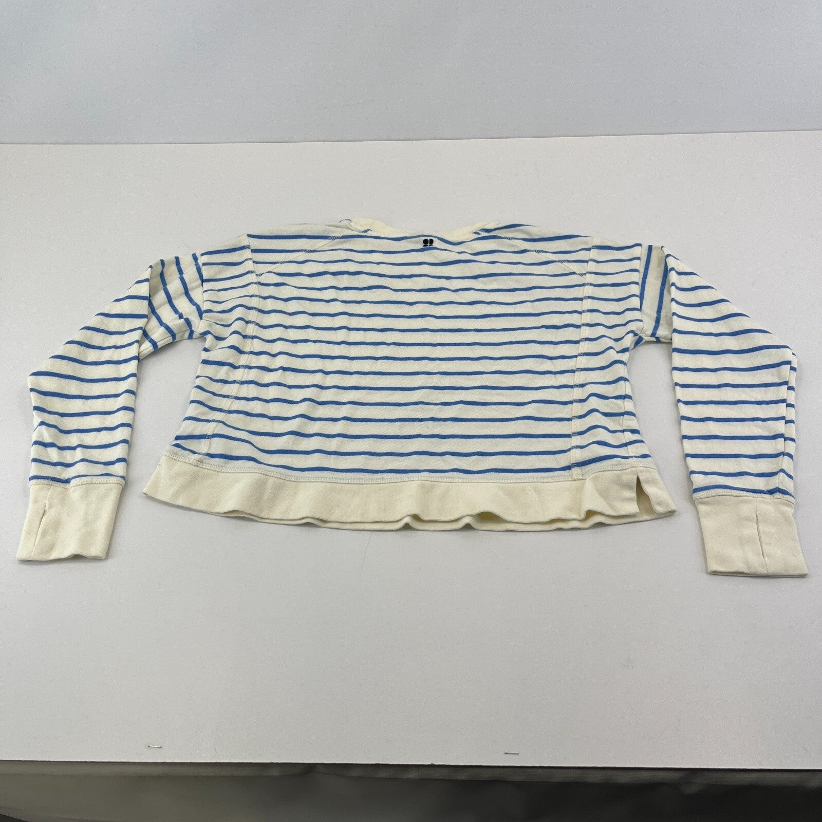 Sweaty Betty After Class Cropped Sweatshirt size XS Oversized White/Blue Striped