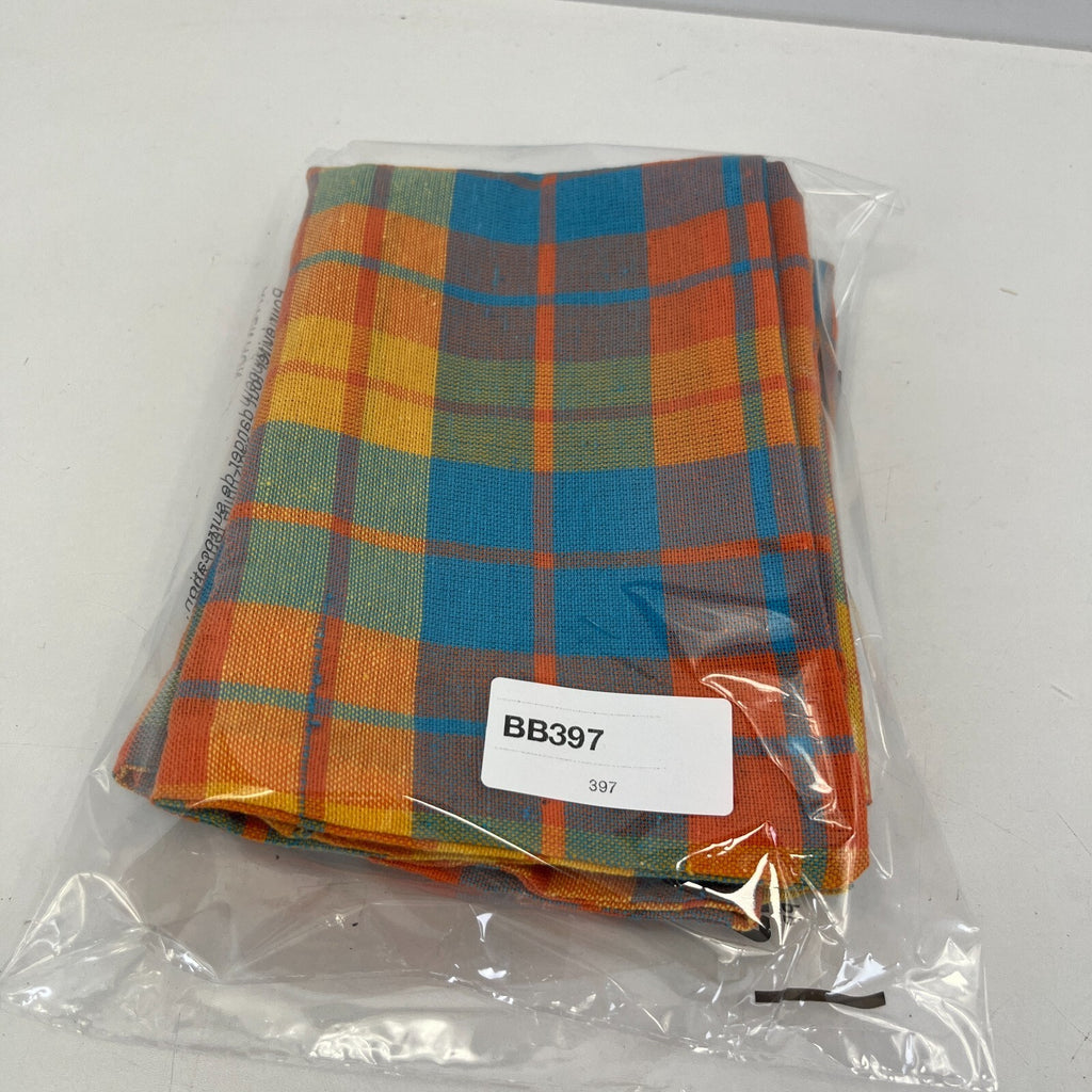 2x RSW 100% Cotton Cushion Pillow Covers Orange/Blue/Yellow Tartan 38cm x 38cm