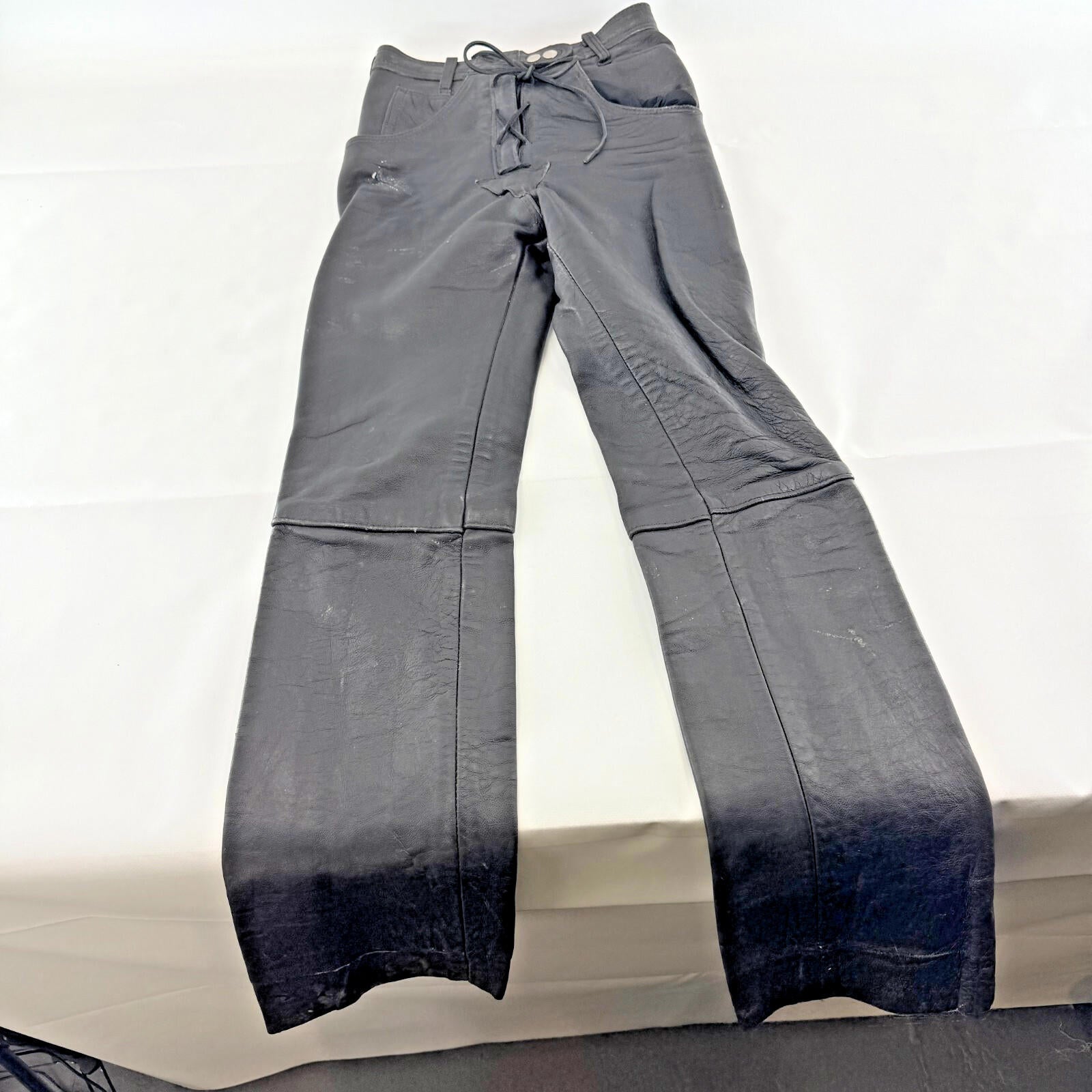 Vintage G.MAC Scottish Leather Jeans Trousers Super Skinny W24" L30" Lace Up Fly