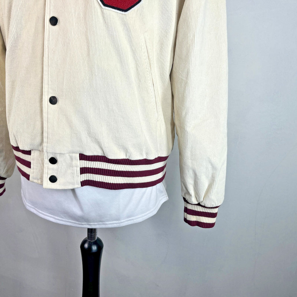 Rare Alma de Ace Coca Cola Micro Cord Varsity Jacket size Small in Cream